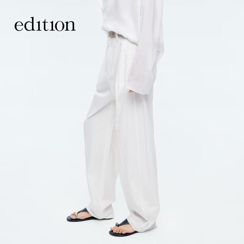 Edition Women's Cotton Linen Tapered Trousers with Silk Scarf Belt