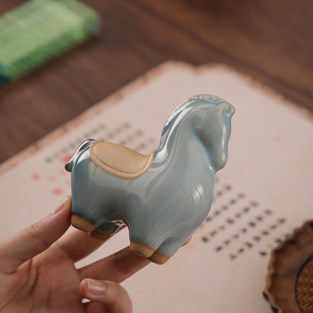 Tang Horse Ceramic Figurine Tea Pet for Living Room Entryway Wine Cabinet Office Desk Tea Table Home Accent Decor Gift