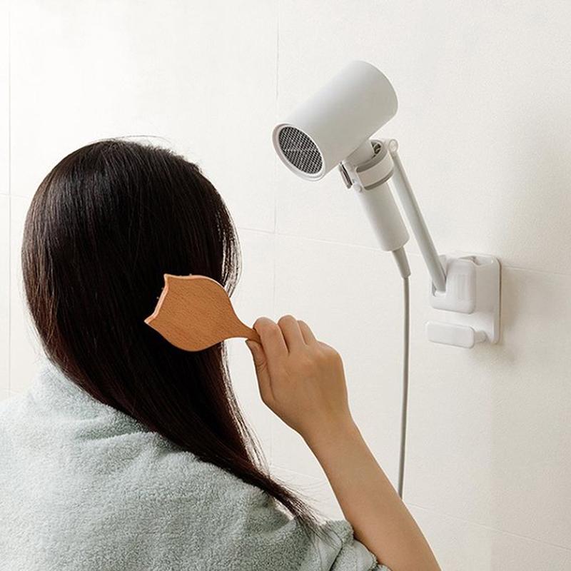 Hair Dryer Holder Non-Drilling Wall-Mounted Hair Dryer Stand For Bathroom Wall Mounted Lazy Storage Stand Rack Shelf