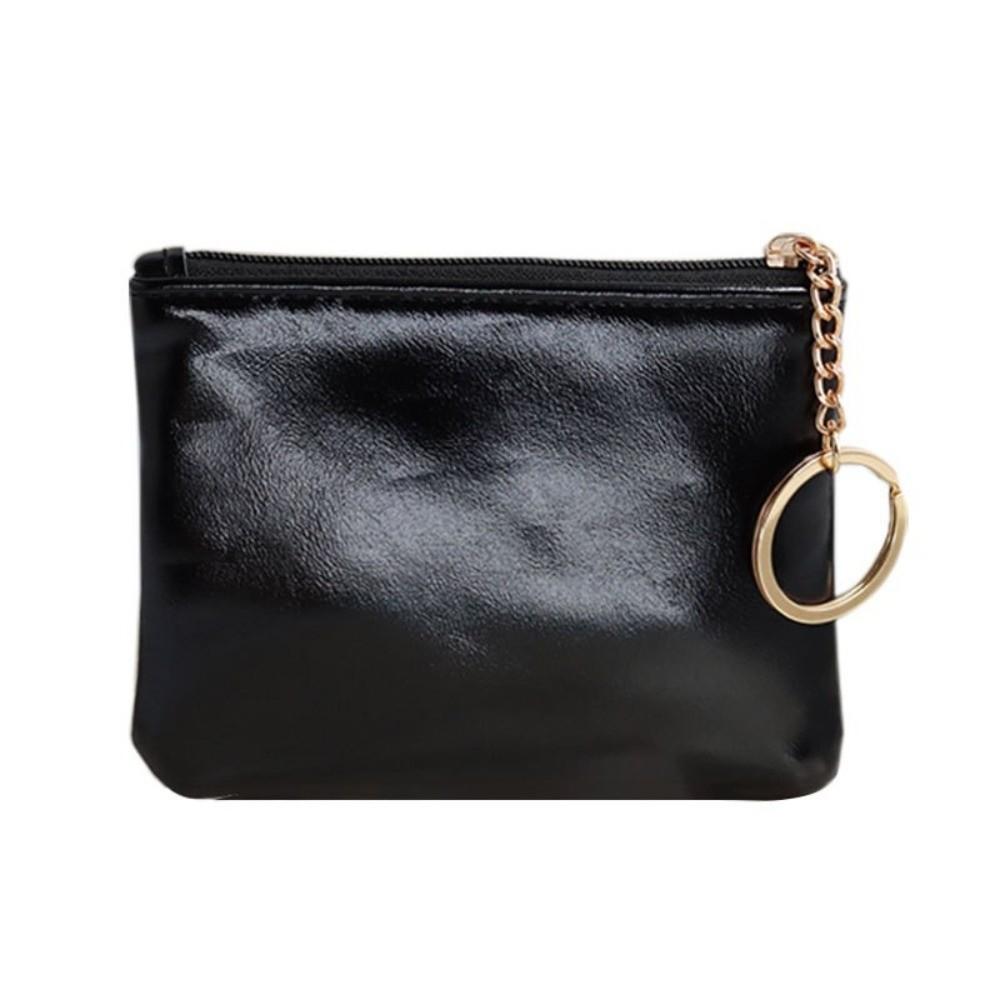 Fashion PU Leather Coin Purse with Keychain Portable Card Holder Zipper Closure Wallet Women