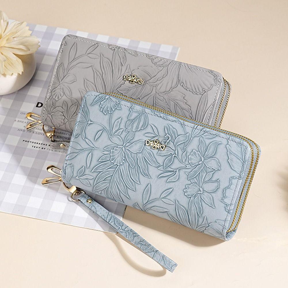 New Double Zipper Long Womens Wallet Multifunctional Large Capacity Purses Card Holder Embossed Card Holder Clutch Bag
