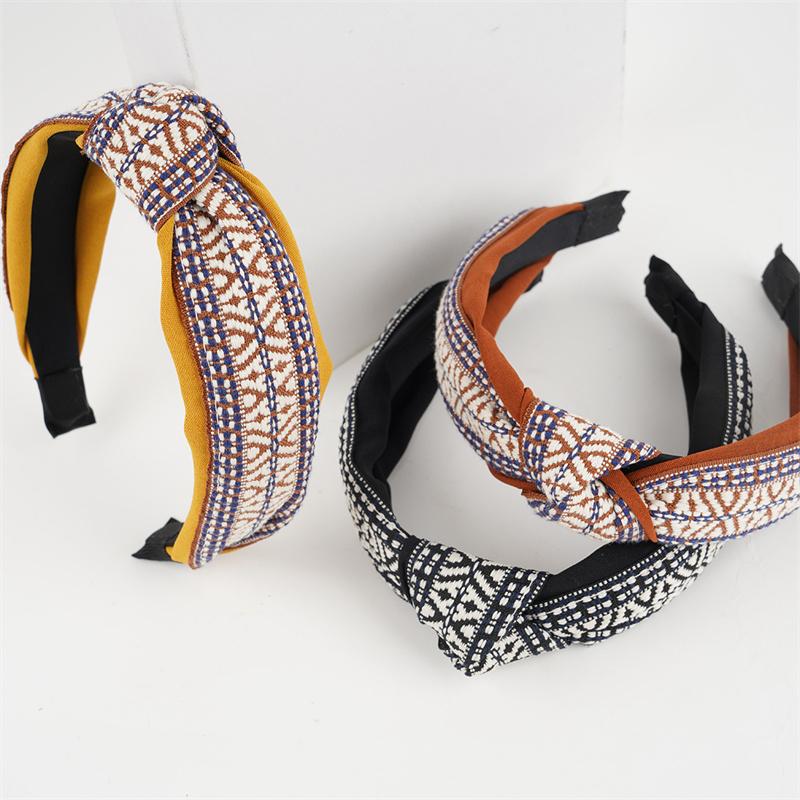 Vintage Plaid Tape Knotted Hairbands for Women Girls Casual Shopping Head Hoop Classic Ladies Head Wears