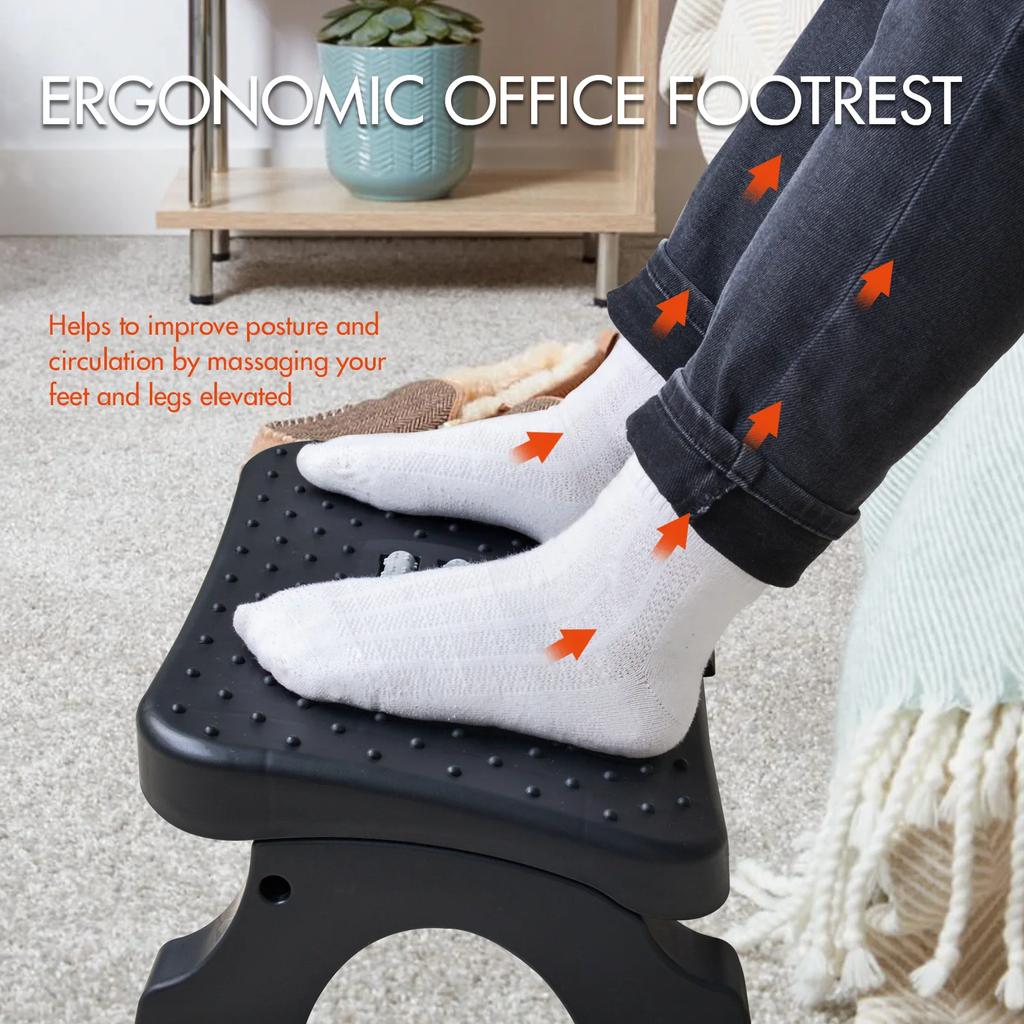 Under Desk Footstool w/Massage Rollers, Ergonomic Home Office Work Game Foot Rest, Helps Muscle Relax, Leg Care, Pain Relief