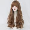 7jhh Wigs Honey Brown Wigs With Neat Bangs High Density Synthetic Loose Brown Hair Wig For Women Daily Use Beginner Friendly