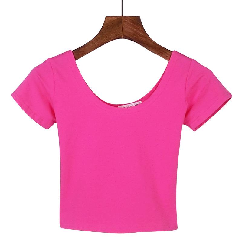 Korean Style Slim High-Waist Crop Top - Short Sleeve Belly Button Tee for Women