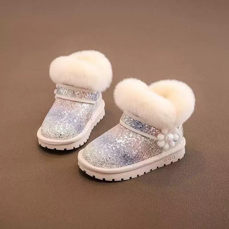 

Зимние теплые сноубутсы для девочек, на флисовой подкладке и утолщенные, ботинки принцессы, теплая хлопковая обувь 36 бежевый