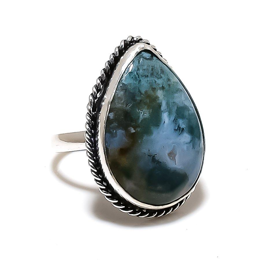 Indian Moss Agate Gemstone 925 Sterling Silver Jewelry Ring Size Adjustable SU-10566