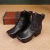 Johnature Square Toe Thick Heel Short Boots Genuine Leather Lace-up Women's Fashion Platform Boots