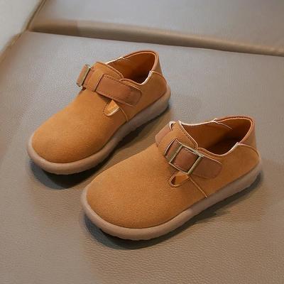 Boys Girls Leather Shoes Soild Color Retro Kids Moccasins Non-slip Soft Sole 2025 New Fashion Children Flat Shoes Hook&loop