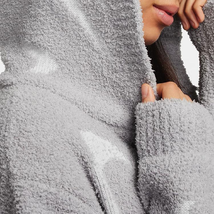 Nike Îmbrăcăminte sport Phoenix Cozy Bouclé Logo Top tricotat cu mânecă lungă și glugă, croială largă, pentru femei, gri FD4282-077