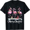 Merry Christmas Hat Santa Flamingo Light Christmas Snow T-Shirt Mens Womens Tees Top