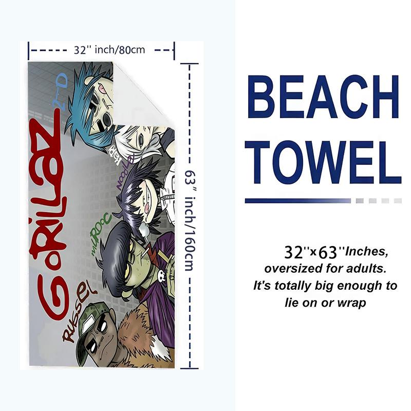 Gorillaz Print Beach Towel, Large Soft Quick Dry Towel for Beach Camping Swimming