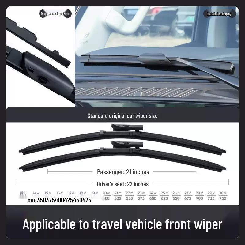 Compatible Wiper Blades for Jetour Traveler 2023-2025 Models: Frameless Rubber Strips Set with Front Wiper Blades