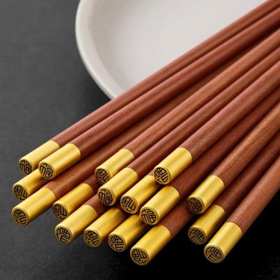 Chinese Solid Wood Chopsticks Home Use Rosewood Chopsticks with Copper Tips Antibacterial Mould-Resistant,Heat-Resistant
