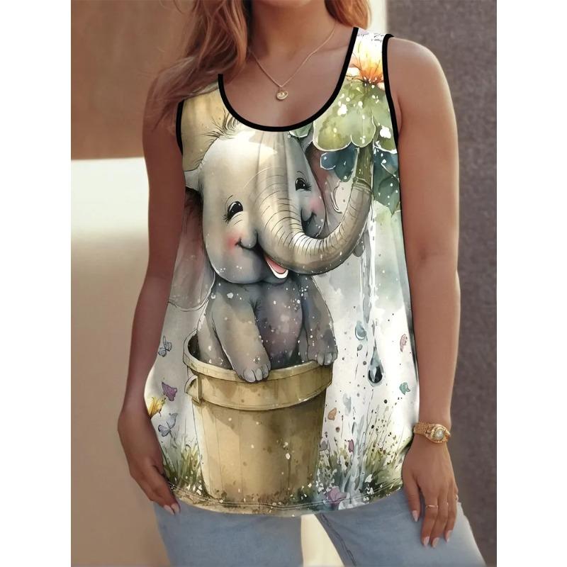 Summer Women's Sleeveless Colorful Cute Print Vest Comfortable Soft Loose Fashionable Versatile Vest