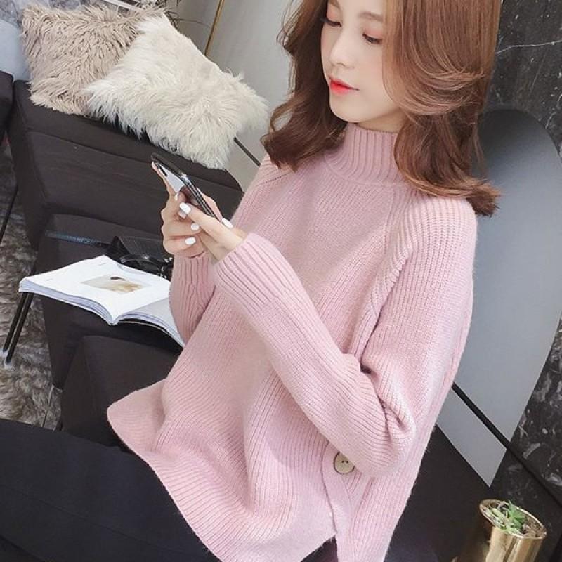 Womens Oversized Loose Knit Sweater With Mock Neck Soft Casual Pullover Winter Layering