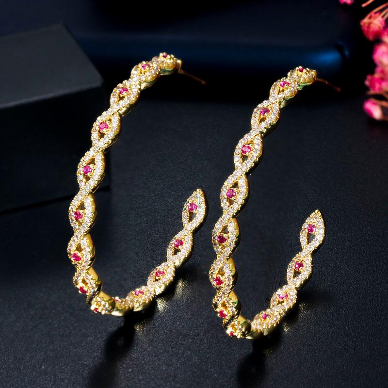 WWJ Glitter Green Zircon Circle Hoop Earrings Golden Color Jewelry