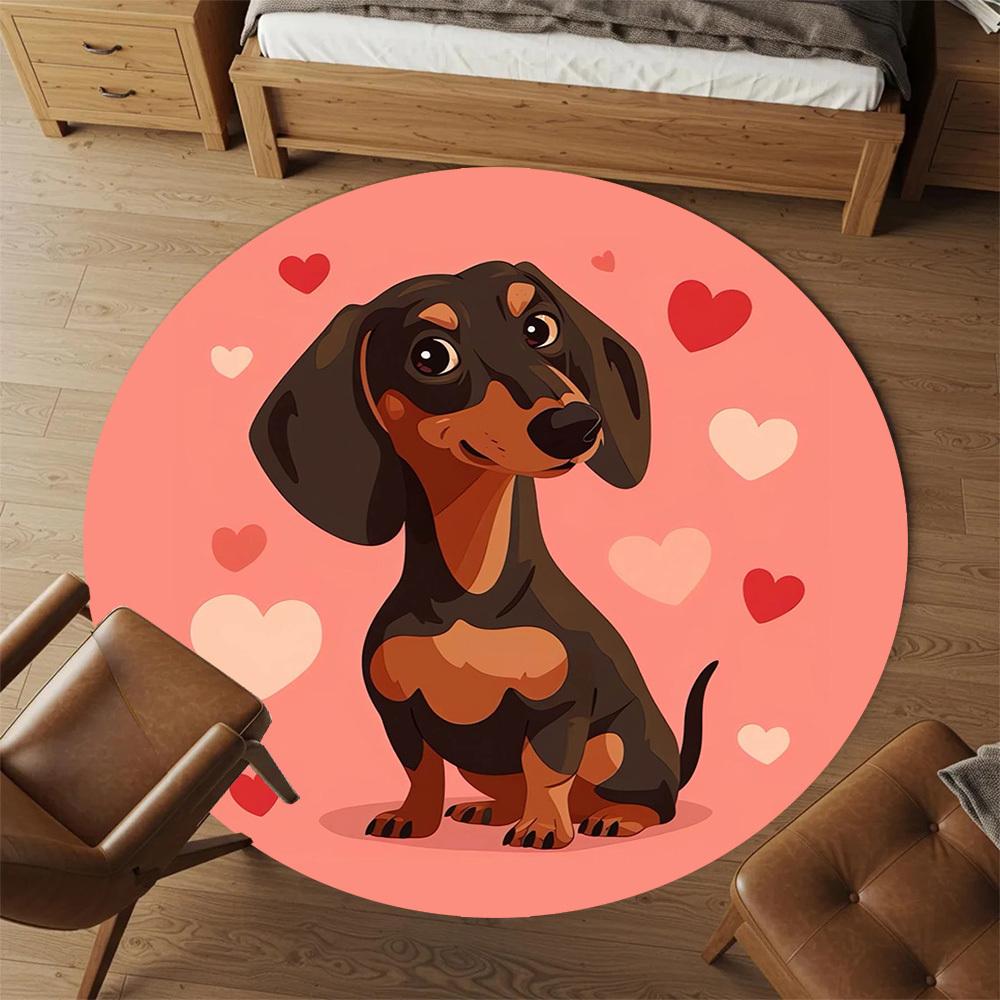 1pc Dachshund Hearts Pattern Office Round Rugs, Under Chair Round Rugs for Living Room, Bedroom, Bathroom Decoration Carpet 091869