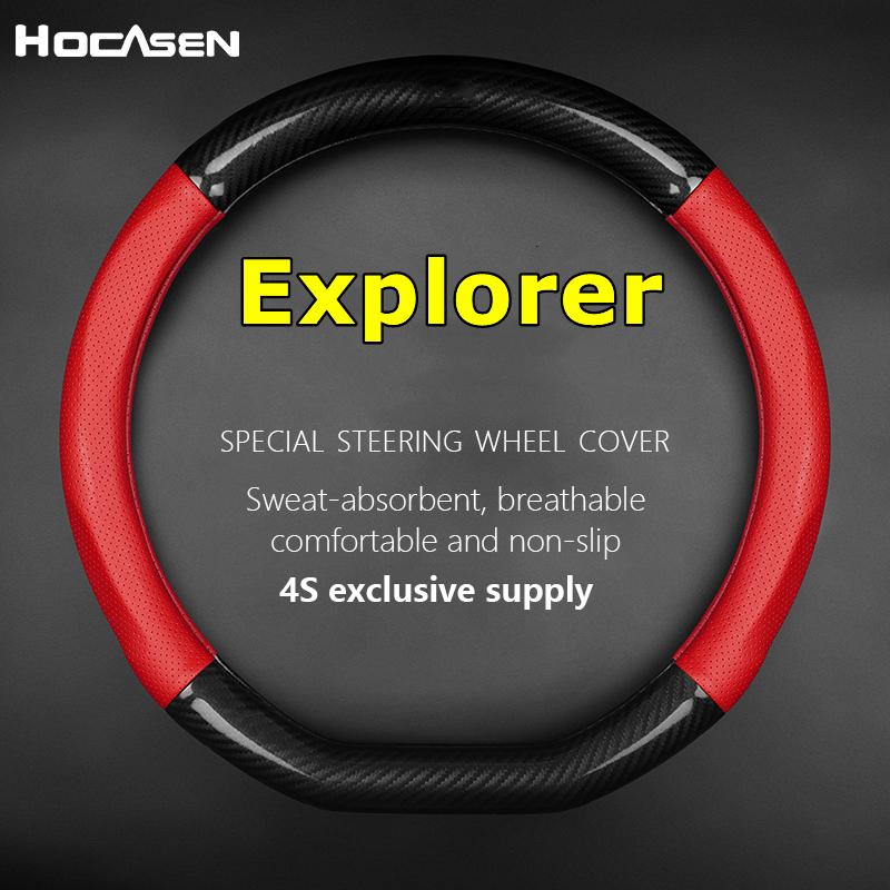 No Smell Thin For Ford Explorer Steering Wheel Cover Genuine Leather Carbon Fiber EcoBoost 285 ST-Line  2022