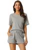 Cheibear Solid Color Lounge Nightwear Short Sleeves with Pullover Jogger Summer Size M Women's Set, Shorts, Set, Tracksuit, Gray,