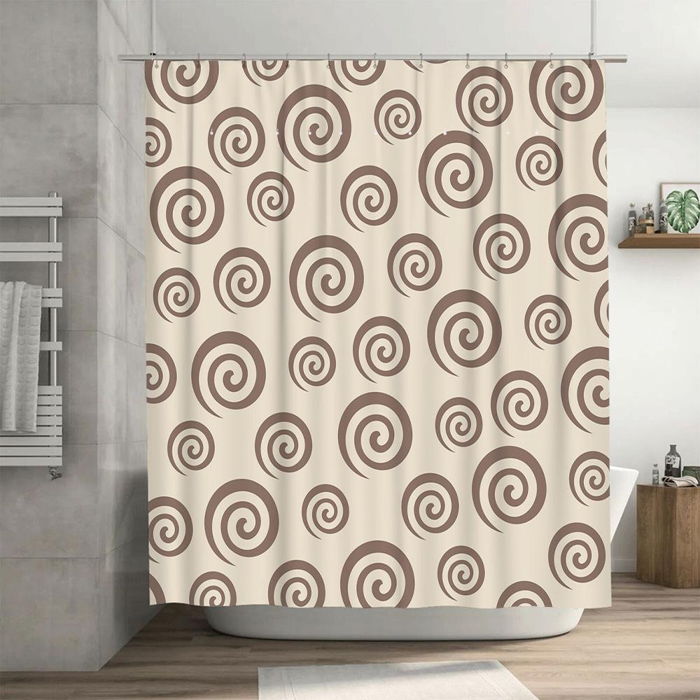 Whirlpool Shower Curtain Modern Home Decor Waterproof Fabric Bathroom Shower Curtains with Plastic Hooks (Brown/Beige)