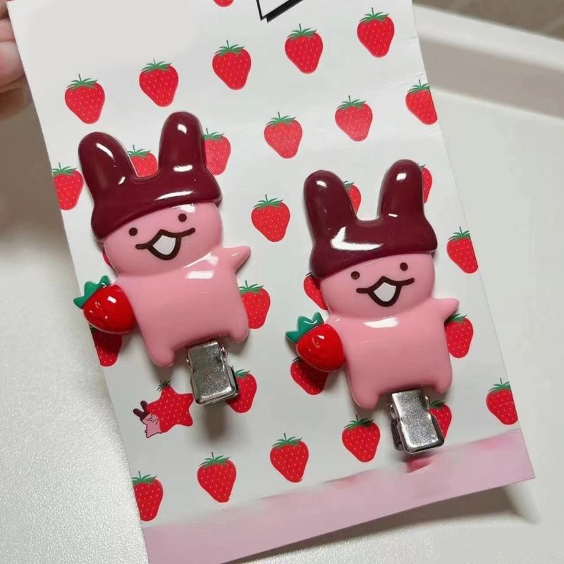 2PCS Adorable Rabbit Shaped Hair Accessory With Strawberry Design Practical Plastic Resin For Festival Occasion
