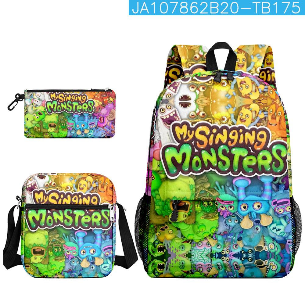 Classic My Singing Monsters 3D Print 3pcs/Set Pupil School Bags Laptop Daypack Backpack Inclined Shoulder Bag Pencil Case