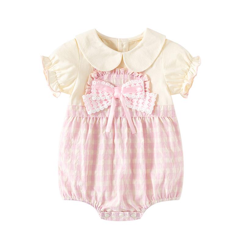 Baby Wrap Fart Clothes Summer Style Baby Girl Sweet Pink One-piece Ha-yi Doll Collar Baby Thin One-year-old Crawling Clothes