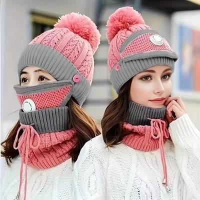 Fashion Thick Fleece Beanie Hat Scarf Keep Warm Breathable Scarf Cap Soft Plush Knitted Hat Cold Weather