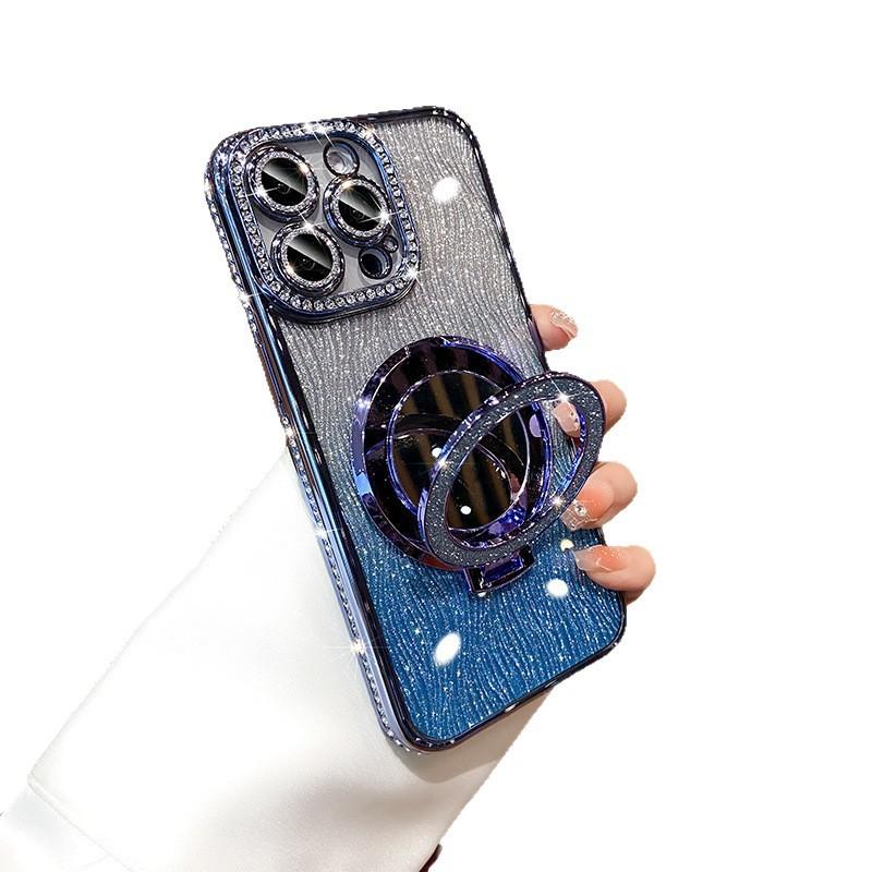 Applicable To Magnetic Suction Mirror iPhone17 Side Drill Mobile Phone Case Water Ripple Glitter Apple 16 Protective Case 1514 New Model