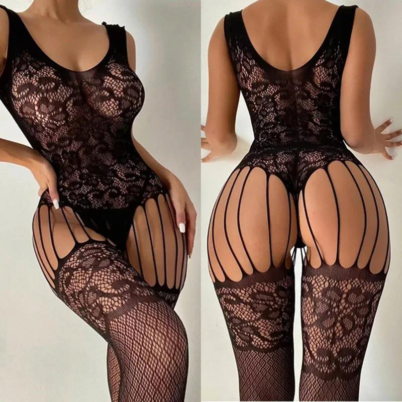 Sexy Costumes Lingerie Sheer Babydoll Underwear Chemises Black Body Stocking Catsuit Erotic Set Nightgown Garters Porn Dress Sex