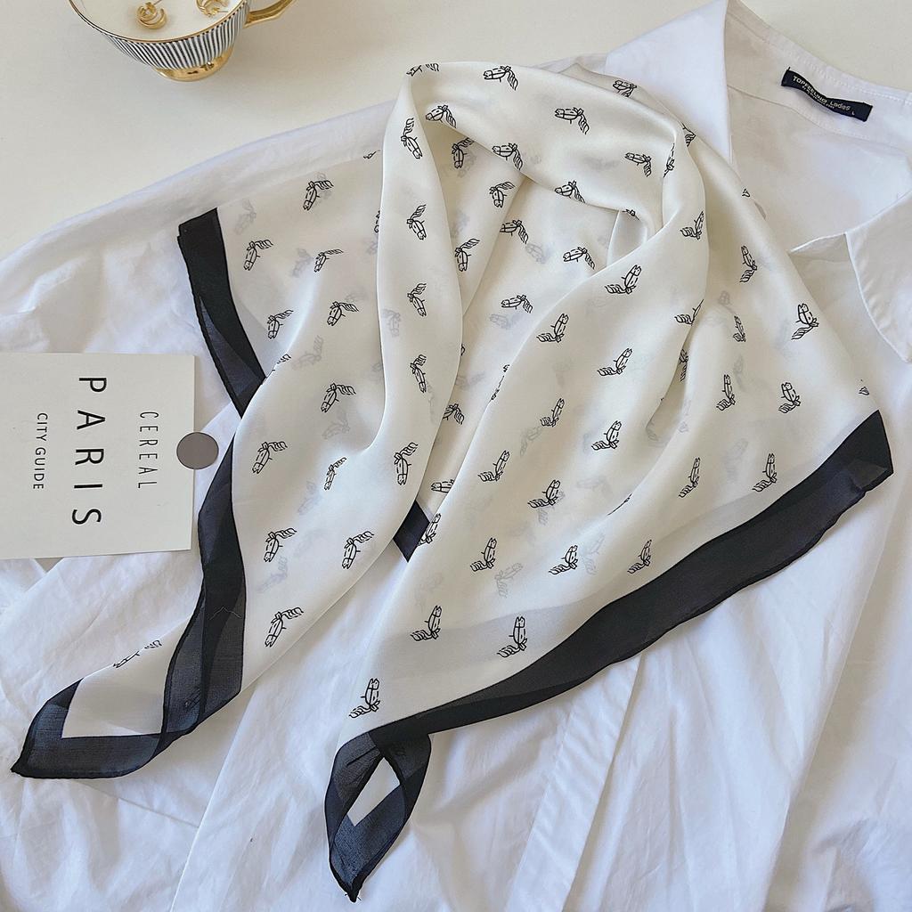 Schwarz-weiß gestreifter kleiner quadratischer Schal Seidenschal Damenkopftuch mit Hemd Professionelle Dekoration Nackenschutzschal Hals dünner Schal