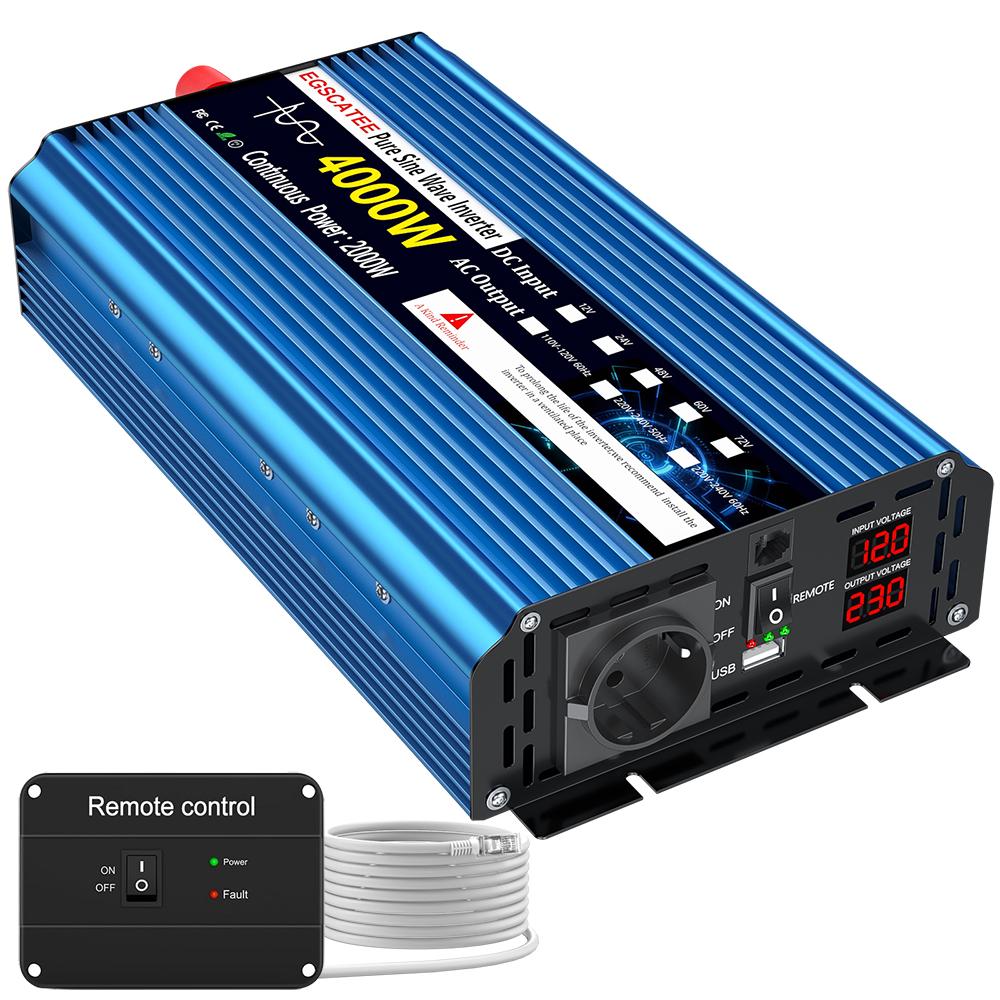 

Чистый синусоидальный инвертор постоянного тока 12 В в переменный ток 230 В 50 Гц, разъем USB ЕС, 4000 Вт, светодиодный вольтметр, преобразователь, трансформатор