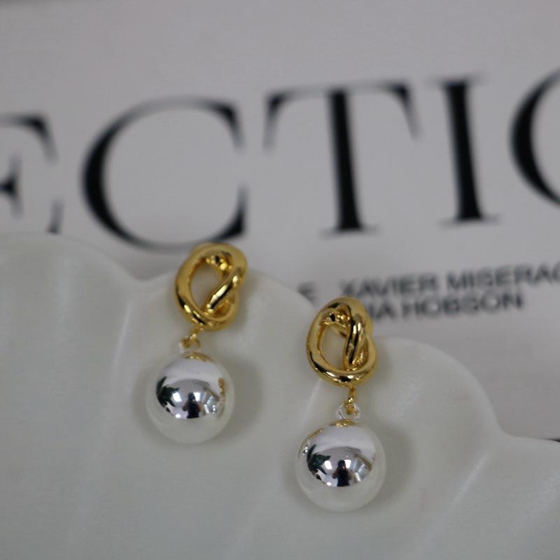 Gold-Plated Brass Knot Round Ball Earrings with 925 Silver