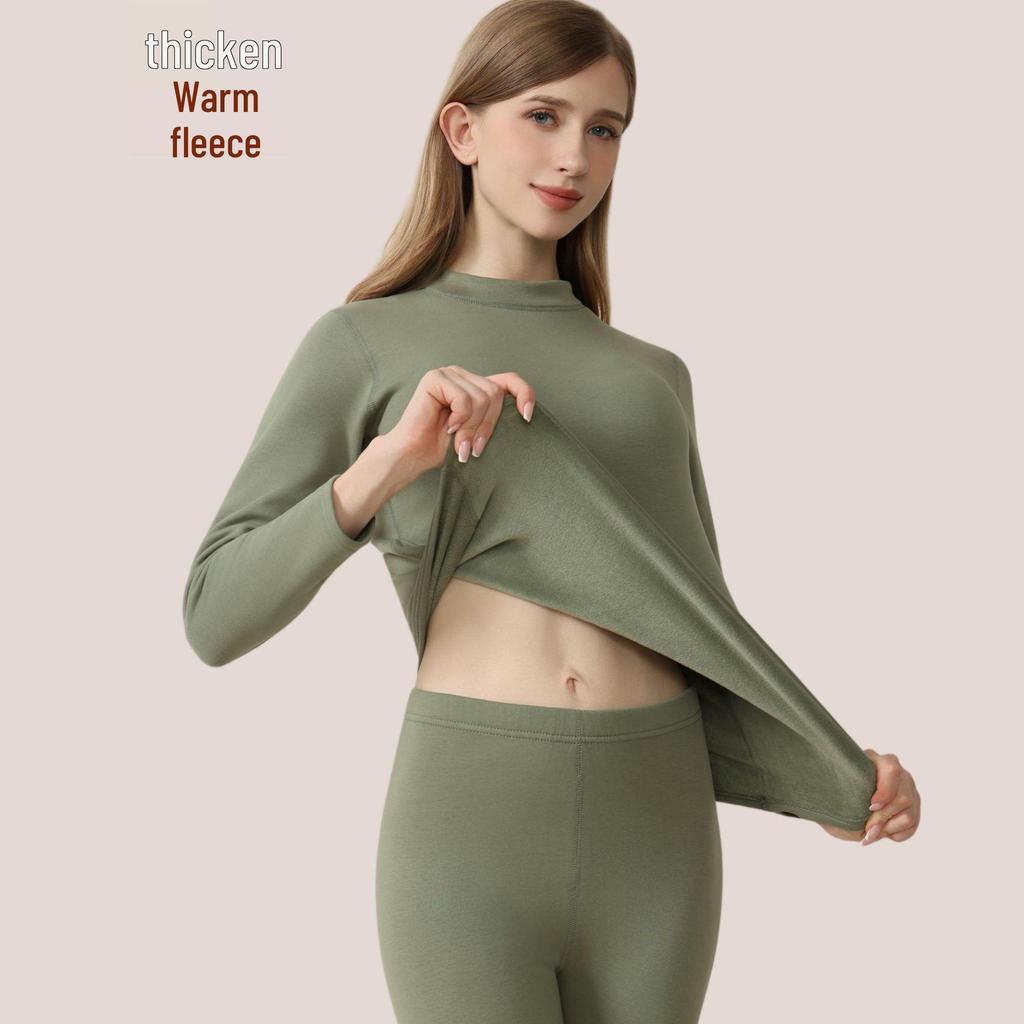 Men's and Women's Fleece-lined Crew Neck Warm Underwear Set: Heat-generating, Cold-proof, Pure Cotton for Autumn.