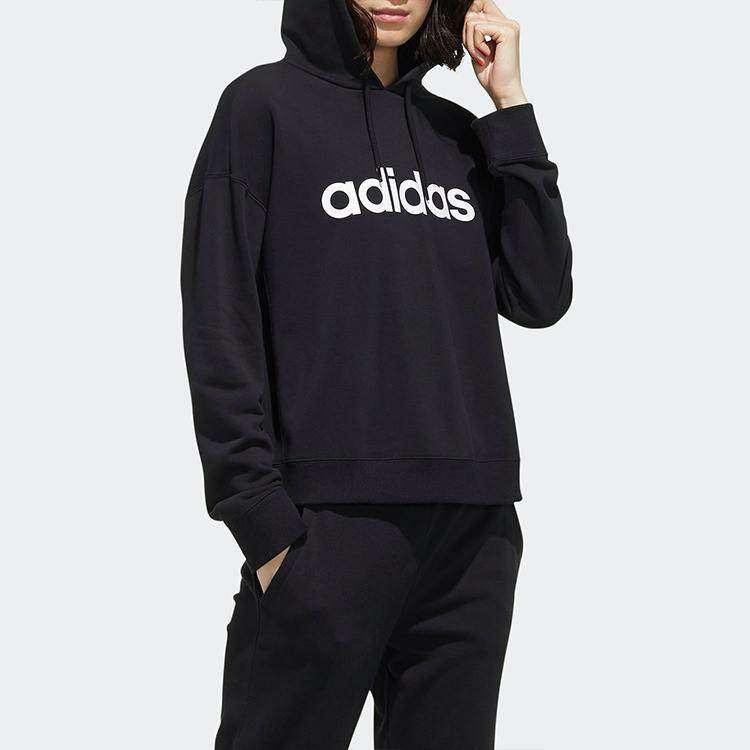 Adidas Neo Faves Hd Logo Print Hoodie Women Tops Black GD9893
