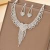 New 2pcs Set Luxury Shiny Full of Rhinestone Heart Pendant Tassel Necklace Drop Earring Set for Women Bride Wedding Jewelry Sets