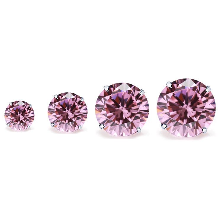 S999 Silver Pink Heart Zircon Earrings: Simple, Versatile Screwback Bone Studs with Sparkling Diamonds