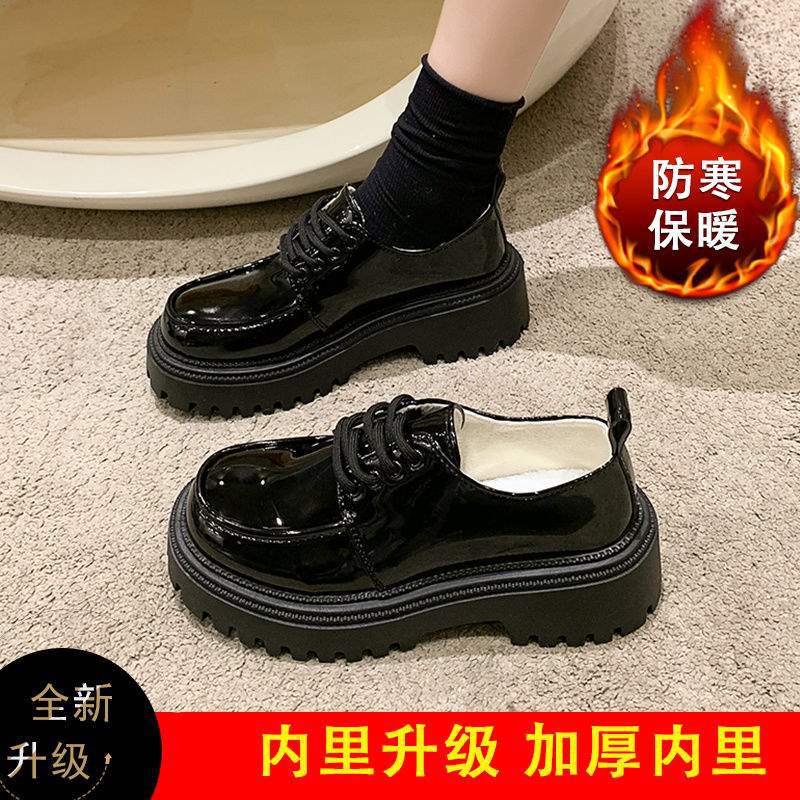 Chaussures basses à lacets en cuir véritable très souple pour le printemps et l'automne, dentelle noire, semelle épaisse, velours quatre saisons, style britannique, petites chaussures en cuir