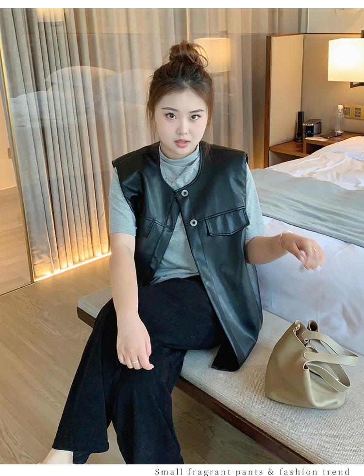 Korean Style Women's PU Leather Vest: Oversized, Sleeveless with Irregular Hem for Fall 2024.