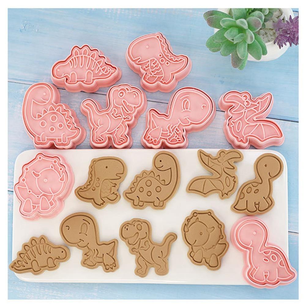 8PCS 3D Embossed Details Dinosaur Cookie Cutter PP Cookie Cutter Set Baking Kit Kids DIY Desserts
