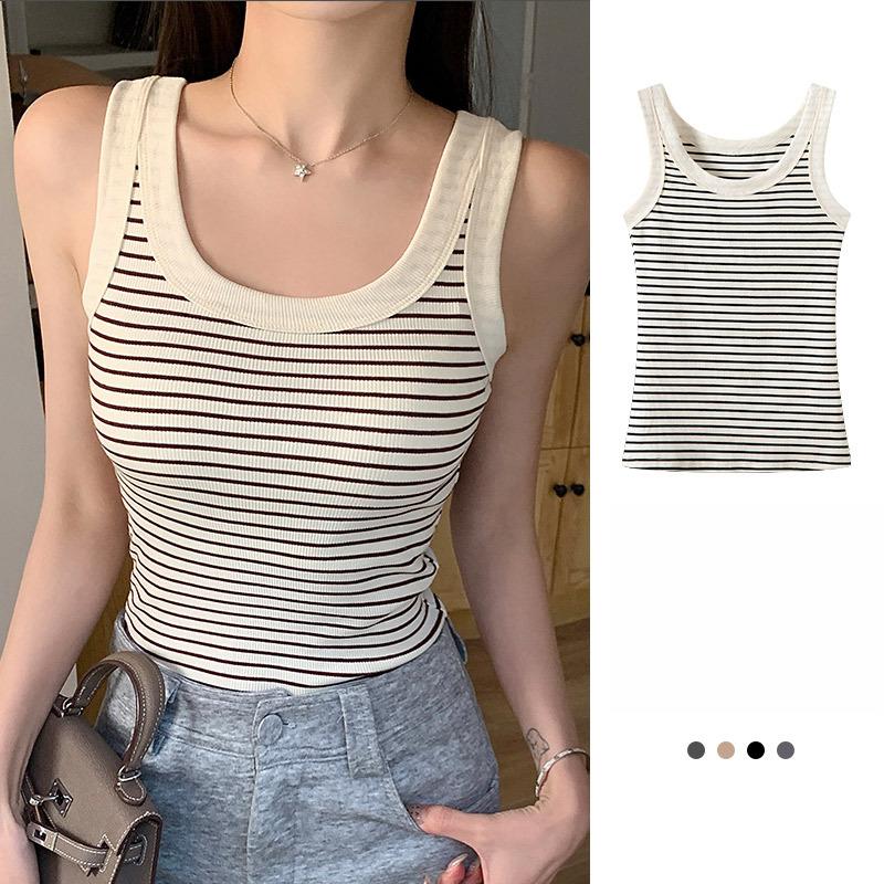 Elegance Casual Stylish Vest H877 Striped Camisole Female Inner Slim and Thin T Shirt Skin-friendly Sleeveless Summer Outside Cotton Undershirt Tops