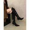 Pointed Suede Skinny Over-the-Knee Boots Women's Autumn and Winter Khaki Pile Long Knight High Heel Boots