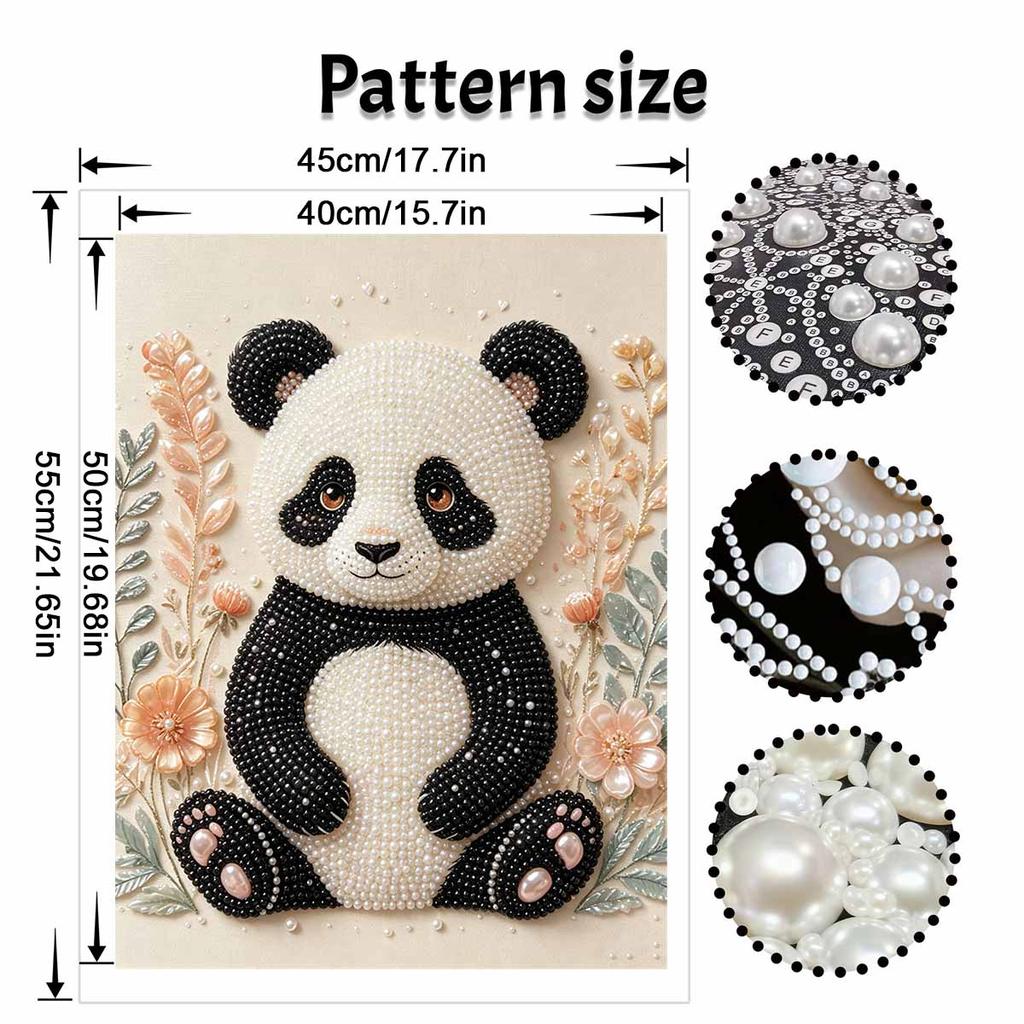 Creative DIY Framed Pearl Art Kit with Cute Panda Floral Pattern Sparkling Bead Canvas Ready to Display Relaxing Gift for Adults Craft Decor