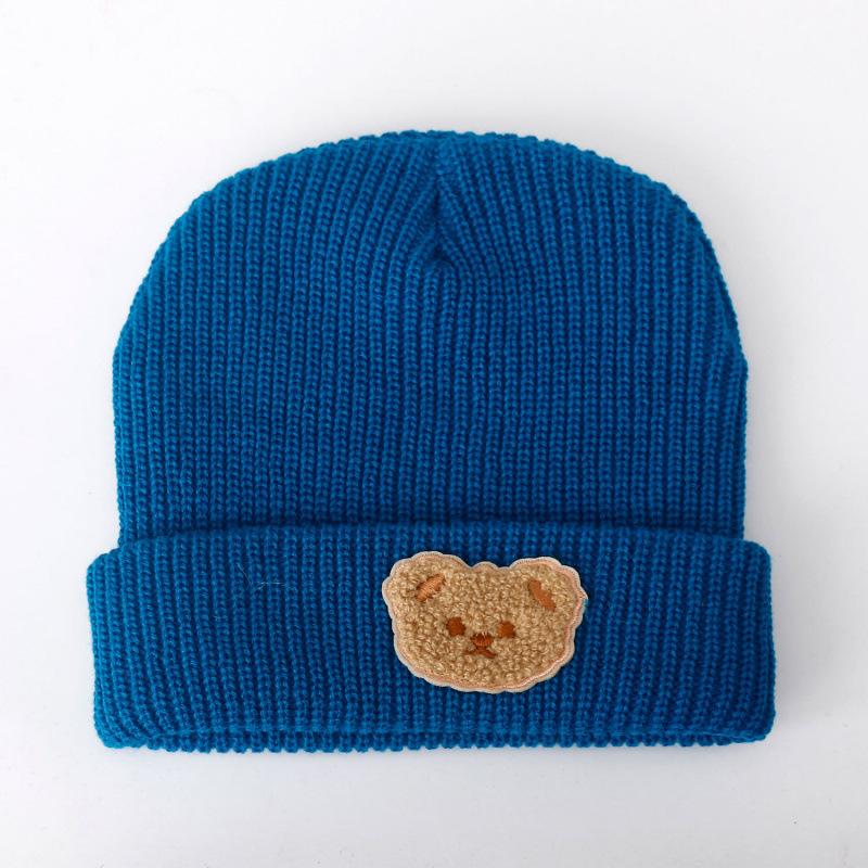 Cute Bear Solid Color Wool Hat Women's New Autumn and Winter Warm Ear Protection Versatile Knitted Hat Tide