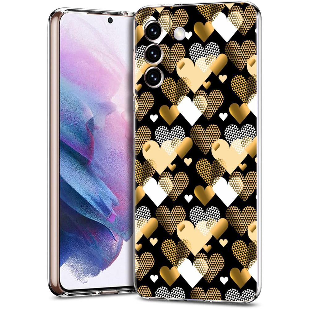 Gold Pink Rose Glitter Hearts Phone Case For Samsung Galaxy S24 Ultra S23 FE S22 S20 S21 5G S10 S9 Plus S10E S8 Soft Clear Cover