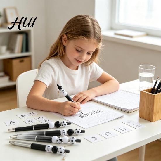 Football Themed Pen Supplies Beaded Ballpoint Kit, with Sports Beads DIY Craft Crafting for Students Creative Writing Stationery, Fans Kids