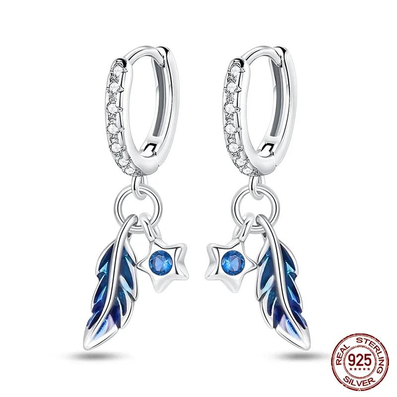 Hoop Earring 925 Silver Woman Bohemian Earring Feather Theme Earrings Pendientes for Woman Original Earring Fashion Jewelry Gift