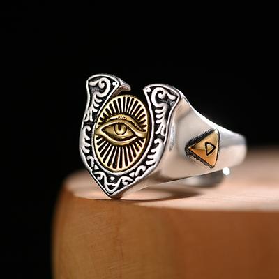 Retro Eye of Providence Ring For Men Golden Color Punk Gothic Adjustable Ring Rock Handmade Unisex Zircon Accessories Man Gift