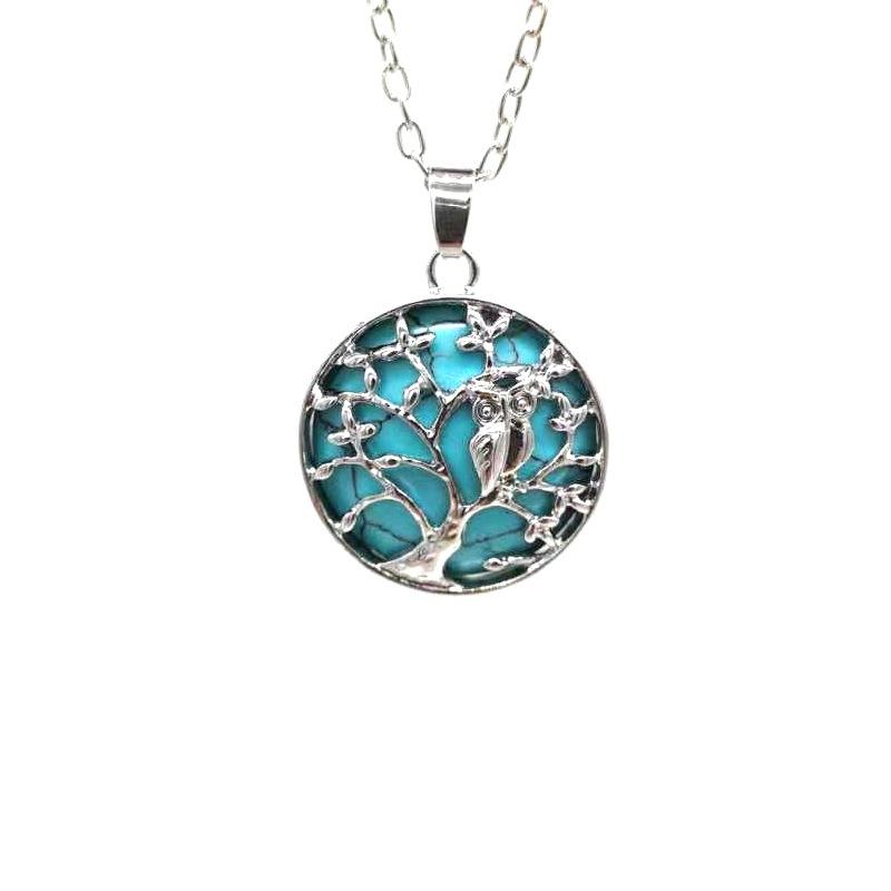 

Multicolor Hollow Owl Natural Stone Pendant Item Round Alloy Tree Of Life Necklace pure natural